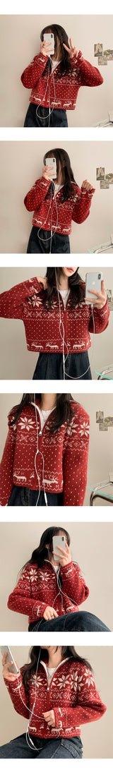 エリンハイネックノルディッククロップドニットウェアジップアップ