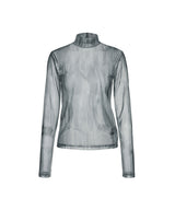 8287 Graffiti Logo Sheer Long Sleeve Turtleneck Top (Gray)
