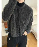 [Unisex] Hairy crop round knit cardigan(3color)