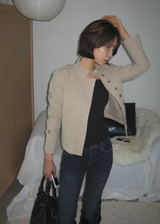 Gashu Napoleon-style buttoned semi-high neck transitional autumn jacket