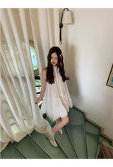 Lemon tea halterneck flare sleeveless dress