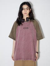 Washed-out American retro style raglan sleeve T-shirt with loose short sleeves and letter print.
