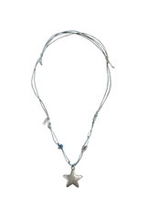 Silver star ocean blue rope necklace