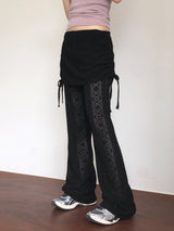 チボンパンチングシースルーシャーリングスカートブーツカットパンツ