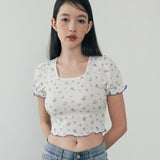 Frill Crop T-shirt - FLOWER PATTERN