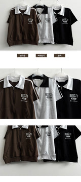 Med Two-Way Line Coloring Short Sleeve Collar Zip-Up