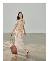 Lace embroidered slit straight skirt