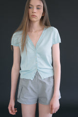 T/T Button half knit cardigan (soft blue)