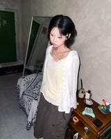 (3color) Shirring Bean Button Linen Slub Cardigan