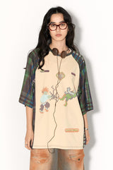 Breathable short-sleeved T-shirt with milk silk checkered patchwork design