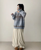 Mob waistband incision corduroy wide pants