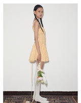 rirri Summer French-Inspired Pure & Alluring Style Retro Vacation100% Cotton Drawstring Waist Tie Dress