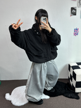インナーフリースコーデュロイビッグフードジッパー🩶🖤 - 2カラー