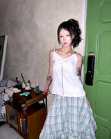 (2color) Ruffle Check Flare Skirt