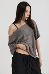 ニットワンショルダーTシャツ, Charcoal