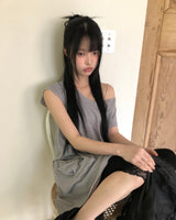 デニックストライプ半袖ドレス