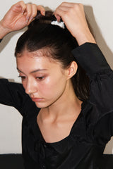 RIBBON SQUARE NECK CROP BLOUSE / BLACK