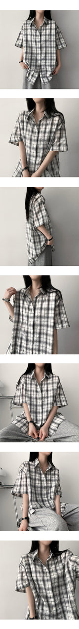 Handy Oversized Fit Checkered Short-Sleeved Shirt