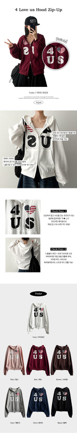 4US Heart American Flag 2way フード付きジップアップ