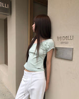 [ORIGINAL] Mori V-Neck Shirring Puff-Sleeve T-Shirt