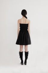 Chiffon smock shirring dress (BLACK)
