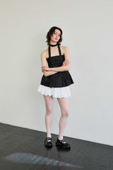 NOVA SMOCKED SCARF TUBE TOP / BLACK