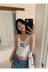 I Love Girl　vネックスリーブレスクロップトップ