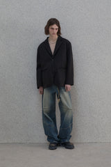 Curved double knee denim pants