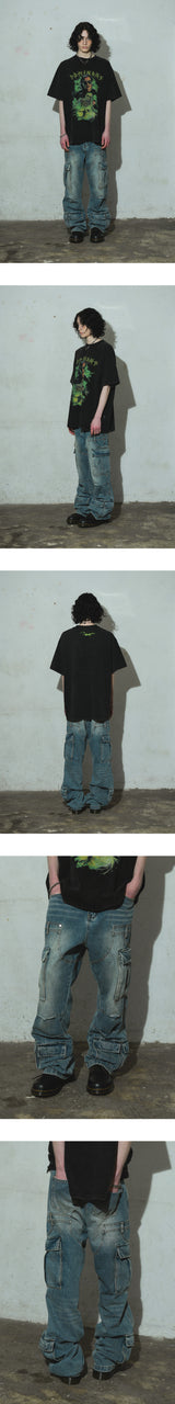 Semi Flare Washed Denim Pants_Blue