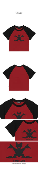 Bat Raglan Crop T-Shirt_Red
