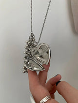 Heart.silver balls long necklace