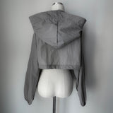 2-WAY zipper big hood color scheme rustic crop long sleeve jumper (2 colors)