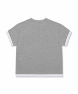 レイヤードロールアップクロップドTシャツ - グレー