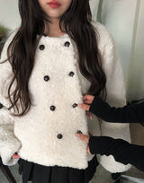 Boker Two Button Fluffy No Collar Fur Jacket