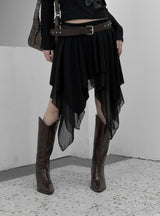 Roach chiffon unbalanced flare skirt