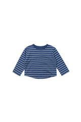 クロップ ストライプ Tシャツ、ブルー