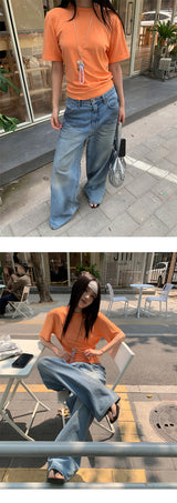 Color Back Open Loose Fit Short-Sleeved T-shirt