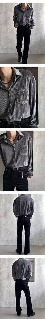 [F/W] ベルベットストライプシャツ(2color)