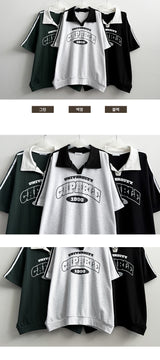 Tennie  line collar short-sleeved T-shirt