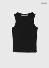 [B-BASIC] ベーシックリブラウンドマンゴーノースリーブトップ (2SIZE)