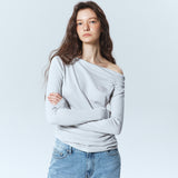 UNBALANCE SLIM LONG SLEEVED TOP_LIGHT GRAY