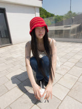 Stripe Cotton beanie-Red