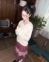 (2color) Rose Appliqué Lace Wool Cardigan