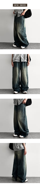 Of washing denim wide pants