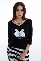 ラビットレースVネックTシャツ