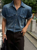 Ron western denim short-sleeved shirt