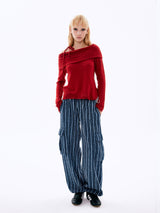 Wool Off-shoulder Top_Red