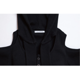 OFF SHOULDER HOODED LONG SLEEVE BLACK