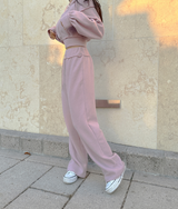 (ZIP-UP & PANTS SET!) 4 COLORS THICK FLEECE RIBBED CROPPED TRAINING ZIP-UP