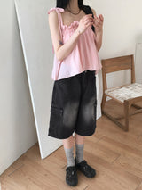 【4color】ティシャンカーゴバミューダハーフデニムショートパンツ